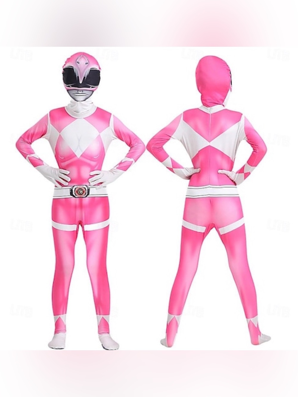 Pink Power Rangers Costume Jumpsuit Size 110 4-5Y Mask Muscle Halloween